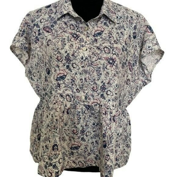 Rachel Zoe Tops - Rachel Zoe White Floral Button-Down Baby Doll Top Size L Y2K Linen Cottage Core